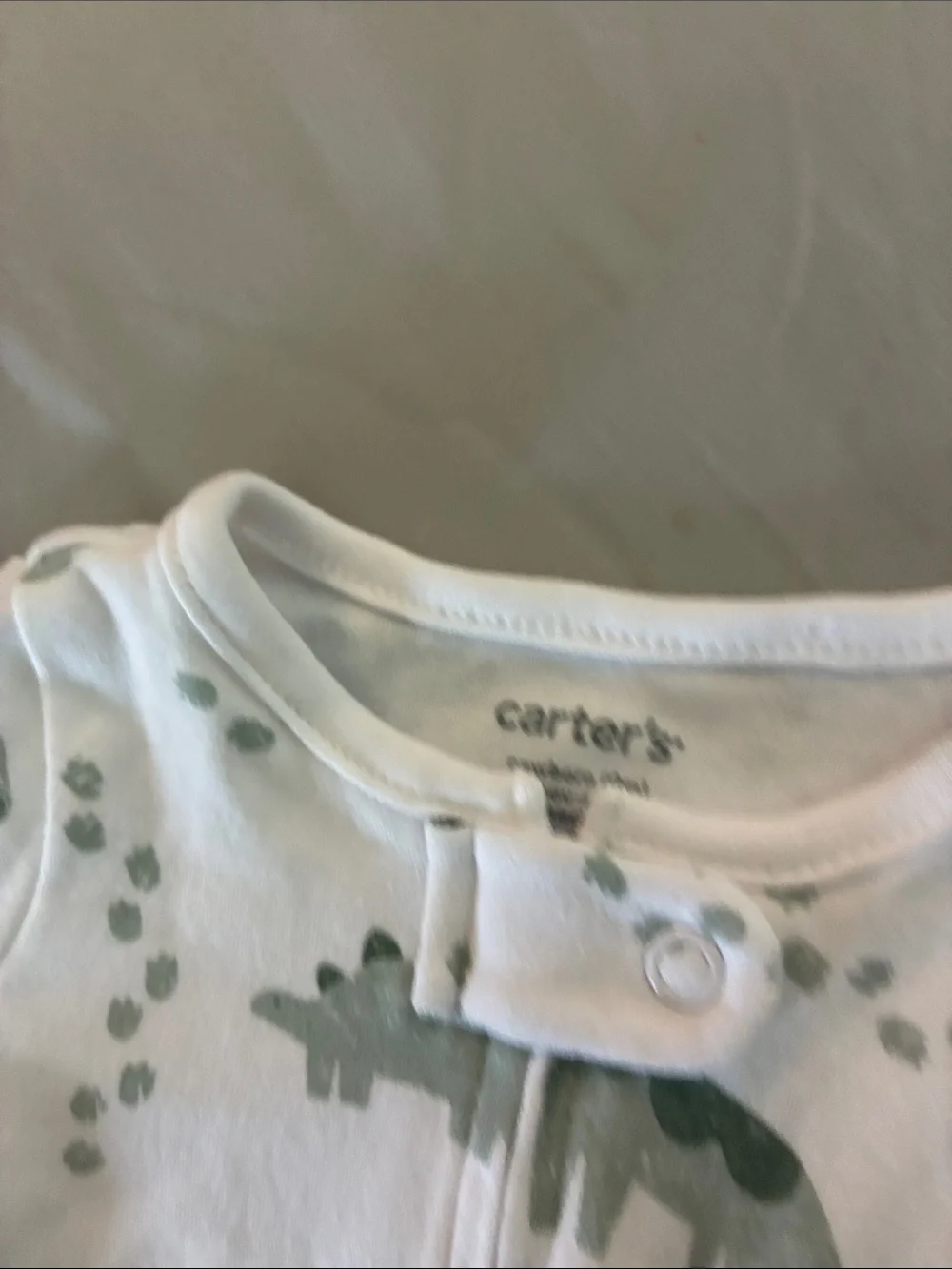 Carter's White Footed One-Piece with Green Dinosaur Print